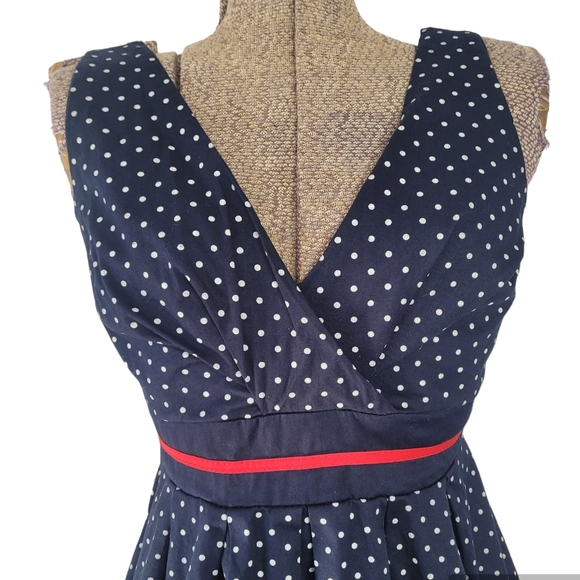 Navy blue and white polkadot summer dress size large - Picture 4 of 9
